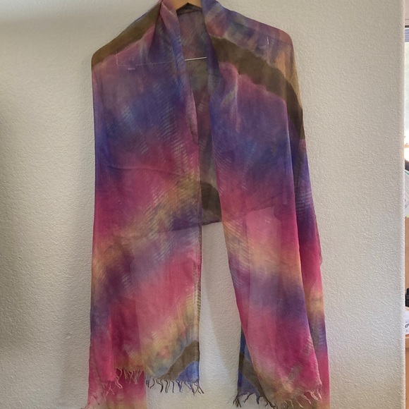 Pashmina 50% silk 50% Cashmere rainbow Tie-Dye like Scarf Hippie - Picture 2 of 6